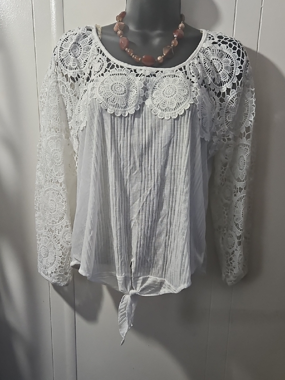 American Rag White Crochet Lace Tie-Front Blouse